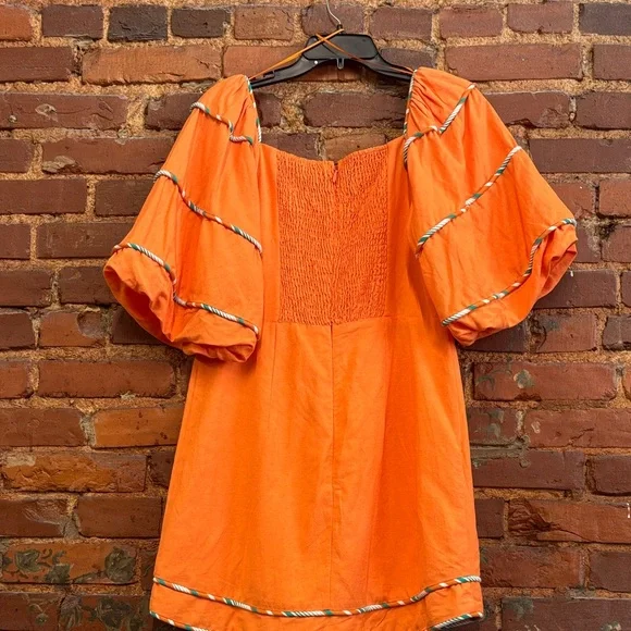 Karlie Sweetheart Orange Puff Sleeve Mini Dress NWT Size Large - Picture 6 of 7